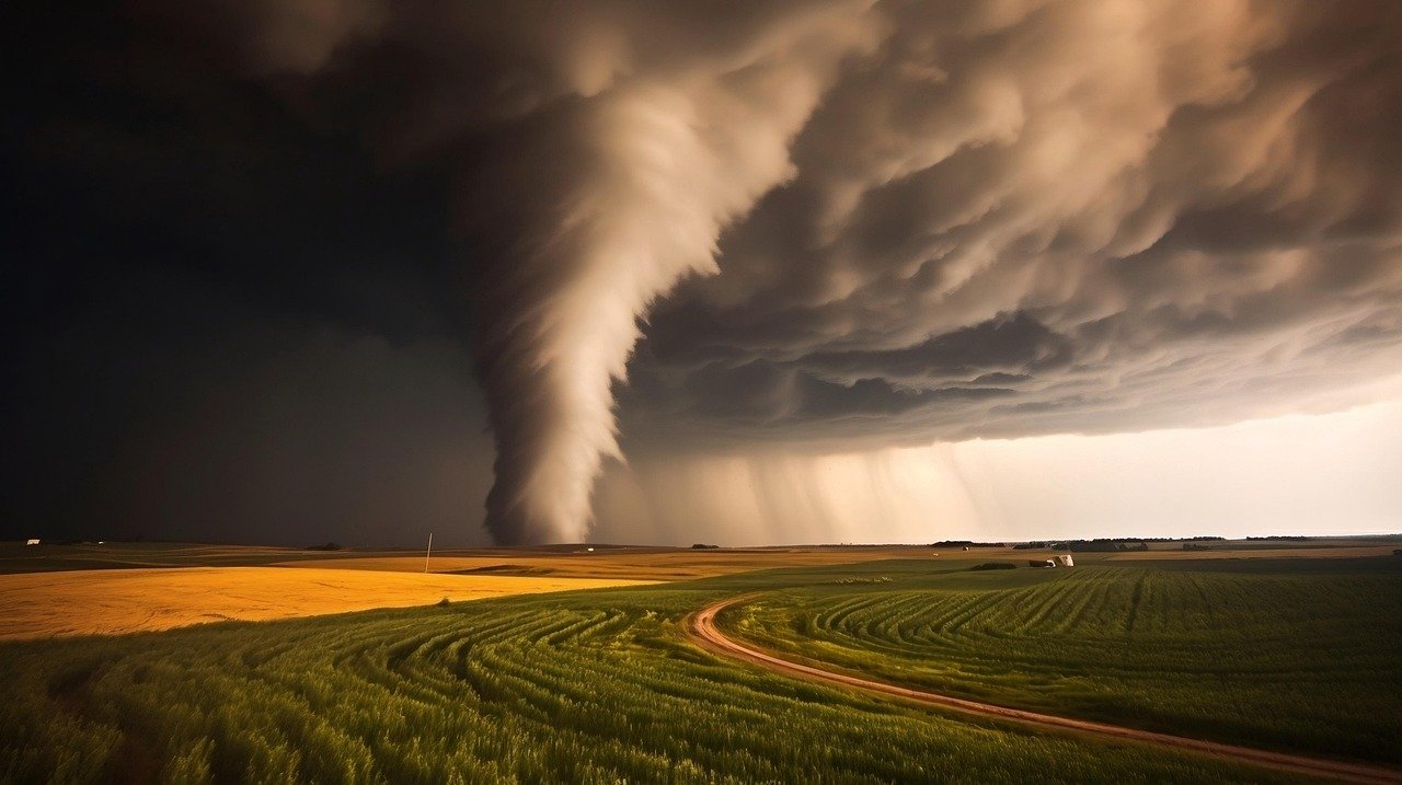 tornade au-dessus d'un champ